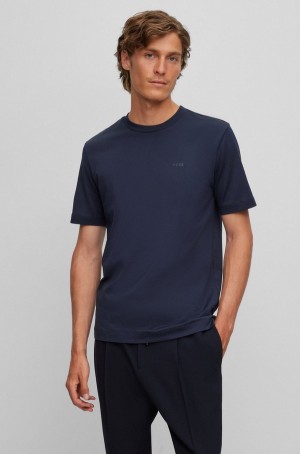 Camiseta Hugo Boss Algodon-jersey With Rubber-print Logo Hombre Azules Oscuro | 01562-XUMG