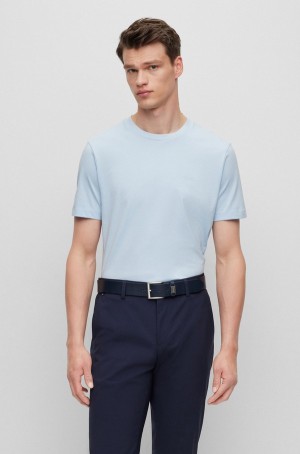 Camiseta Hugo Boss Algodon-jersey With Rubber-print Logo Hombre Azules Claro | 05497-ZMJT