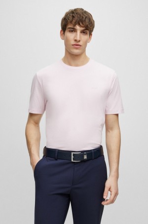 Camiseta Hugo Boss Algodon-jersey With Rubber-print Logo Hombre Rosas Claro | 80937-WRAV