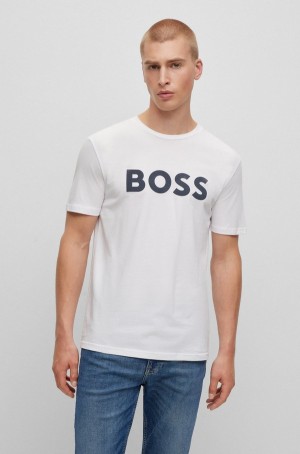 Camiseta Hugo Boss Algodon-jersey With Rubber-print Logo Hombre Blancos | 23648-RVQK