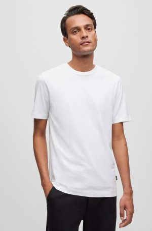 Camiseta Hugo Boss Algodon-jersey With Rubber-print Logo Hombre Blancos | 02496-QABR