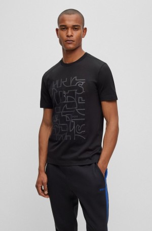 Camiseta Hugo Boss Algodon-jersey With Seasonal Estampados Print Hombre Negros | 96204-WYET