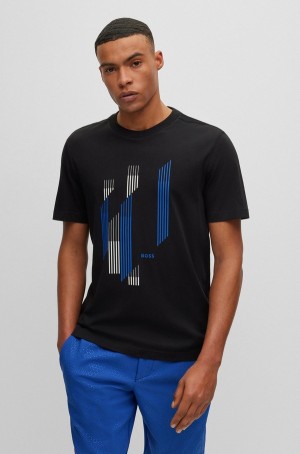 Camiseta Hugo Boss Algodon-jersey With Seasonal Artwork Hombre Negros | 16034-HUTL