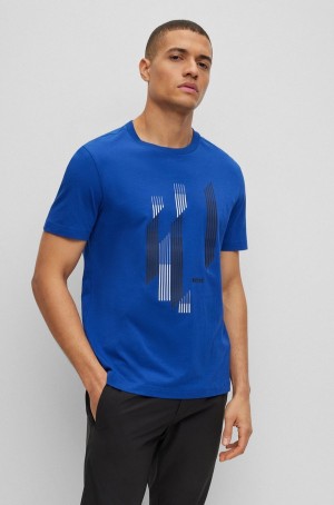 Camiseta Hugo Boss Algodon-jersey With Seasonal Artwork Hombre Azules | 09758-CBKR