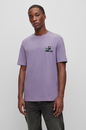 Camiseta Hugo Boss Algodon-jersey With Seasonal Artwork Hombre Morados | 04325-KXID