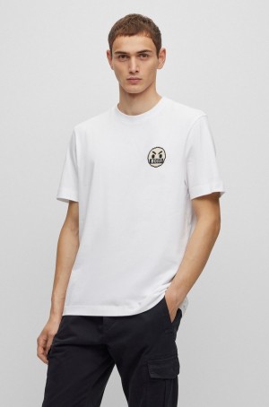 Camiseta Hugo Boss Algodon-jersey With Seasonal Artwork Hombre Blancos | 50749-JNFO