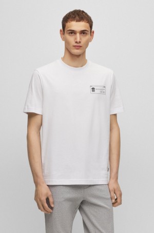 Camiseta Hugo Boss Algodon-jersey With Seasonal Artwork Hombre Blancos | 26415-RZUV
