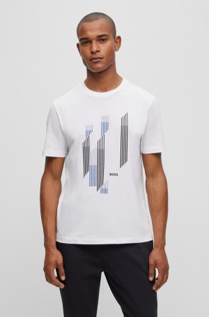 Camiseta Hugo Boss Algodon-jersey With Seasonal Artwork Hombre Blancos | 83712-LHUD
