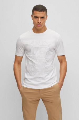 Camiseta Hugo Boss Algodon-jersey With Seasonal Estampados Print Hombre Blancos | 96380-ZGHS