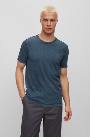 Camiseta Hugo Boss Algodon-jersey With Sun-bleached Effect Hombre Azules Oscuro | 64159-ZERB