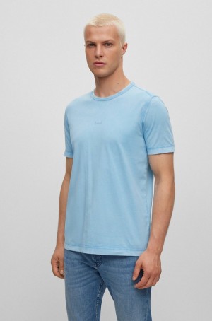 Camiseta Hugo Boss Algodon-jersey With Sun-bleached Effect Hombre Azules Claro | 89572-GPTL