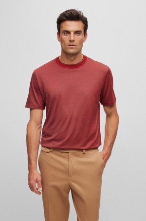 Camiseta Hugo Boss Algodon-silk With Fineline Stripes And Double Collar Hombre Rojos | 39876-XCYZ