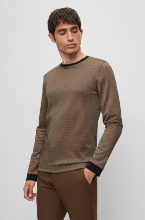 Camiseta Hugo Boss Long-sleeved Algodon-blend With Ottoman Structure Hombre Marrom | 91475-TRMH