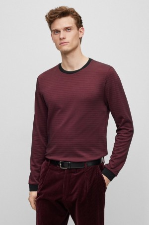 Camiseta Hugo Boss Long-sleeved Algodon-blend With Ottoman Structure Hombre Rojos Oscuro | 58496-ZFDW