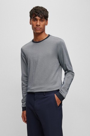 Camiseta Hugo Boss Long-sleeved Algodon-blend With Ottoman Structure Hombre Grises | 62037-OPER