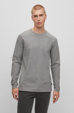 Camiseta Hugo Boss Long-sleeved In A Waffle-structured Algodon Blend Hombre Grises | 18025-CLTW