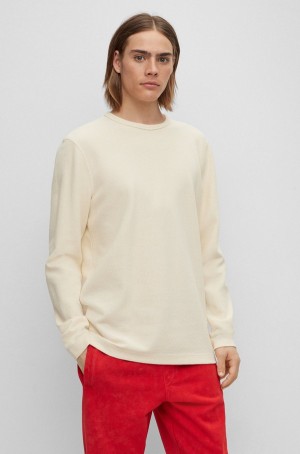 Camiseta Hugo Boss Long-sleeved In A Waffle-structured Algodon Blend Hombre Beige Claro | 39041-RHLG