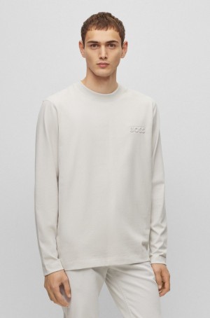 Camiseta Hugo Boss Long-sleeved In Peached Algodon With Embossed Logo Hombre Grises Claro | 31274-VSFX