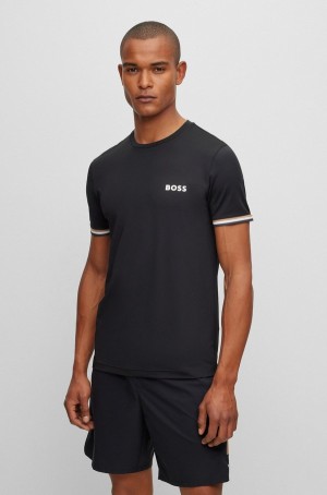 Camiseta Hugo Boss Matteo Berrettini Logo Crew-neck With Signature Stripes Hombre Negros | 34781-OBRD