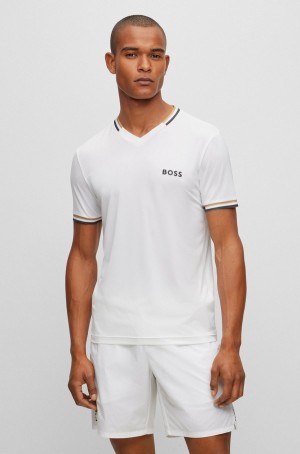 Camiseta Hugo Boss Matteo Berrettini Slim-fit With Signature Stripes Hombre Blancos | 36410-UHTJ
