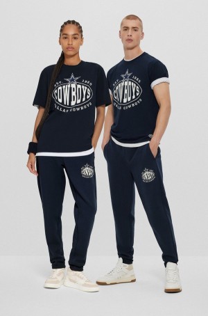 Camiseta Hugo Boss Nfl Stretch-cotton With Collaborative Branding Hombre Azul Marino | 48210-KEZW
