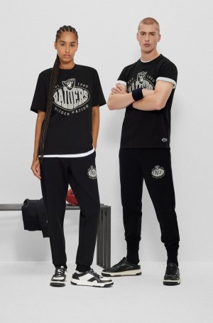 Camiseta Hugo Boss Nfl Stretch-cotton With Collaborative Branding Hombre Negros | 63180-CEBG