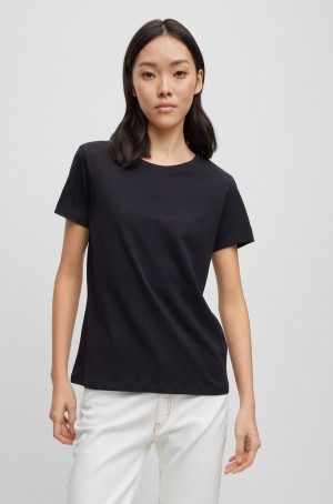 Camiseta Hugo Boss Organic-cotton Slim-fit With Tonal Logo Mujer Negros | 05293-AHWZ