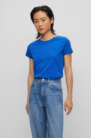 Camiseta Hugo Boss Organic-cotton Slim-fit With Tonal Logo Mujer Azules | 93812-WIKJ