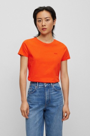 Camiseta Hugo Boss Organic-cotton Slim-fit With Tonal Logo Mujer Naranjas | 06235-HQUN