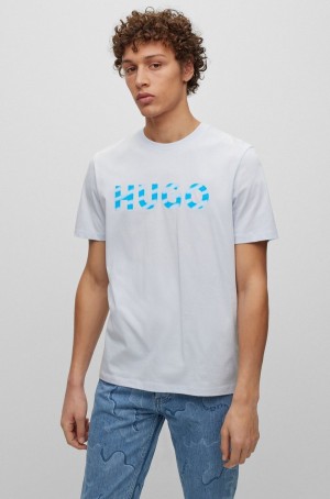 Camiseta Hugo Boss Organic-cotton With 3d Logo Print Hombre Grises Claro | 71986-APUH