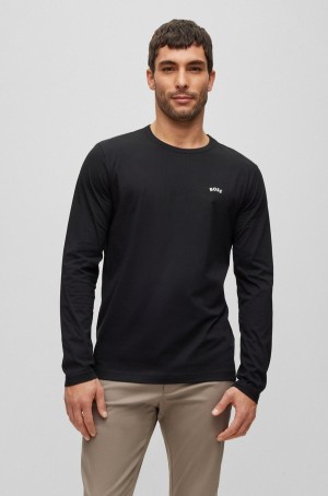 Camiseta Hugo Boss Organic-cotton With Curved Logo Hombre Negros | 64837-OQNU