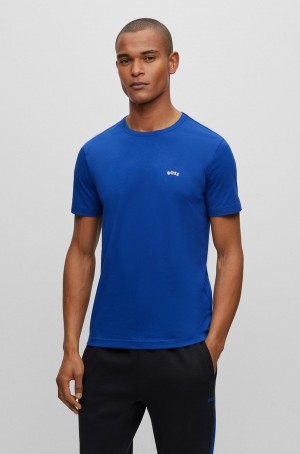 Camiseta Hugo Boss Organic-cotton With Curved Logo Hombre Azules | 52036-AFGK