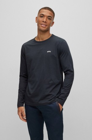 Camiseta Hugo Boss Organic-cotton With Curved Logo Hombre Azules Oscuro | 43816-OTBD