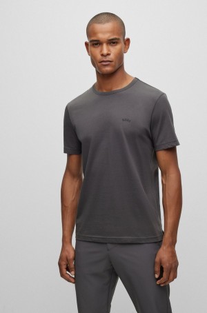 Camiseta Hugo Boss Organic-cotton With Curved Logo Hombre Grises Oscuro | 31508-MNHS