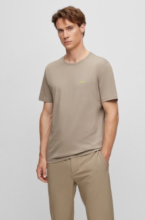 Camiseta Hugo Boss Organic-cotton With Curved Logo Hombre Verdes Claro | 64273-SEGK