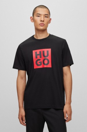 Camiseta Hugo Boss Organic-cotton With Logo Print Hombre Negros | 48735-MJET