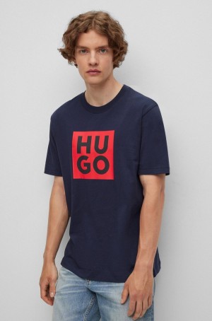 Camiseta Hugo Boss Organic-cotton With Logo Print Hombre Negros | 82594-ZGBN