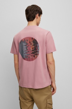 Camiseta Hugo Boss Organic-cotton With Logo Artwork Hombre Rosas Claro | 56809-KEAG