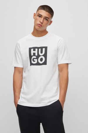 Camiseta Hugo Boss Organic-cotton With Logo Print Hombre Blancos | 13928-SHUP