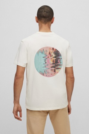 Camiseta Hugo Boss Organic-cotton With Logo Artwork Hombre Blancos | 68517-ZKWX