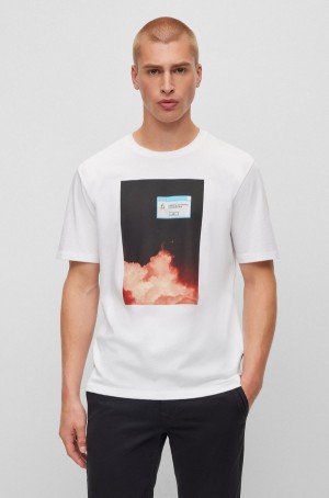 Camiseta Hugo Boss Regular-fit In Algodon With Colección Artwork Hombre Blancos | 17025-RTFP