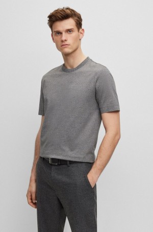 Camiseta Hugo Boss Regular-fit In Mercerised Mouliné Algodon Hombre Grises Oscuro | 29564-JBEX