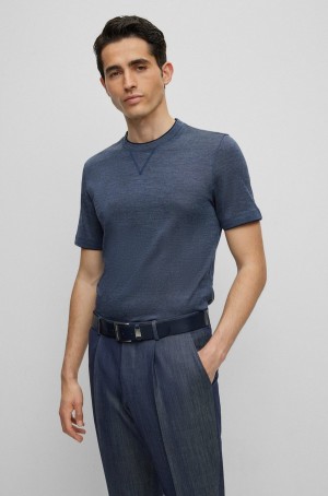 Camiseta Hugo Boss Regular-fit In Silk And Lana Hombre Azules Oscuro | 40269-LMRC