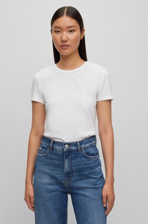 Camiseta Hugo Boss Regular-fit In Slub Algodon Mujer Blancos | 93412-CFER