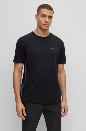 Camiseta Hugo Boss Regular-fit In Stretch Algodon With Side Tape Hombre Negros | 46028-JSVI