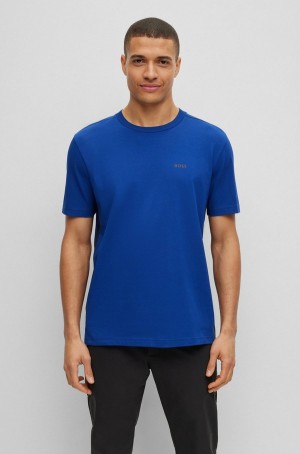 Camiseta Hugo Boss Regular-fit In Stretch Algodon With Side Tape Hombre Azules | 91465-ETKO