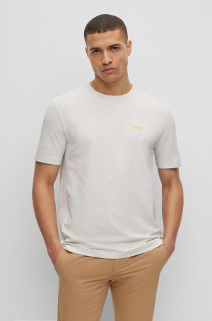 Camiseta Hugo Boss Regular-fit In Stretch Algodon With Side Tape Hombre Grises Claro | 05891-VWHU