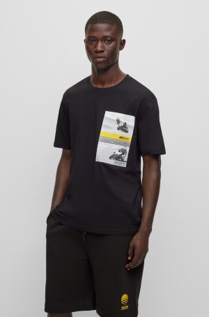 Camiseta Hugo Boss Relaxed-fit Algodon With Motorbike-racing Print Hombre Negros | 13425-BFKQ