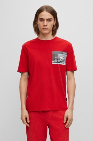 Camiseta Hugo Boss Relaxed-fit Algodon With Motorbike-racing Print Hombre Rojos | 53908-UZDN