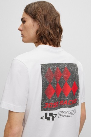 Camiseta Hugo Boss Relaxed-fit Algodon With Carreras-inspired Prints Hombre Blancos | 53916-HNDA